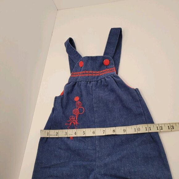 Vintage Stone Overalls Blue Denim Jean Girls Size 3T Embroidered Adjustable USA - Picture 6 of 9